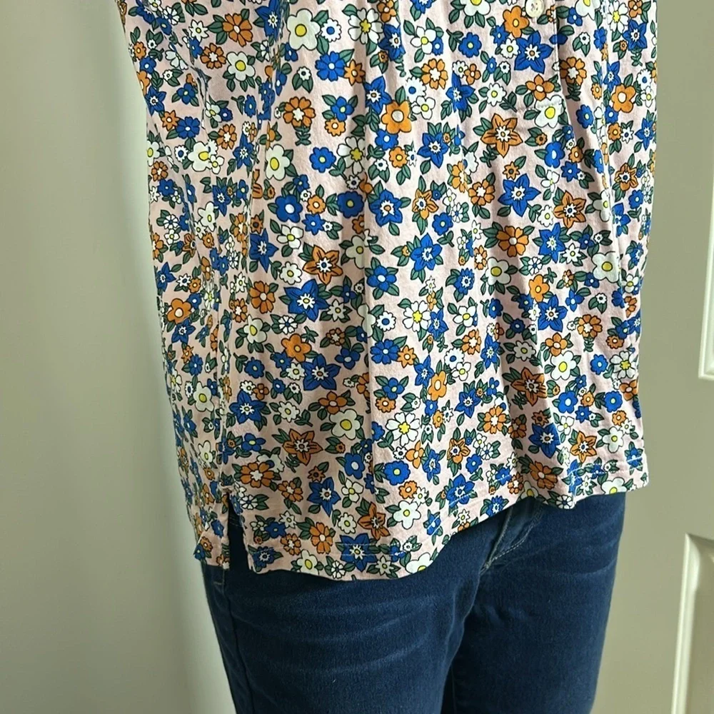 Tory Burch Polo MERCERIZED COTTON SLEEVELESS RIBBON WILD PRINTED FLOWER Top XL